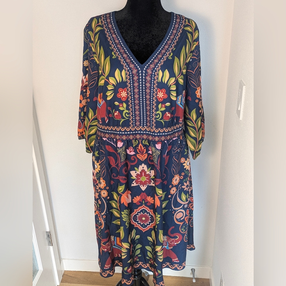 BloomChic Floral Navy Midi Dress - Picture 4 of 15